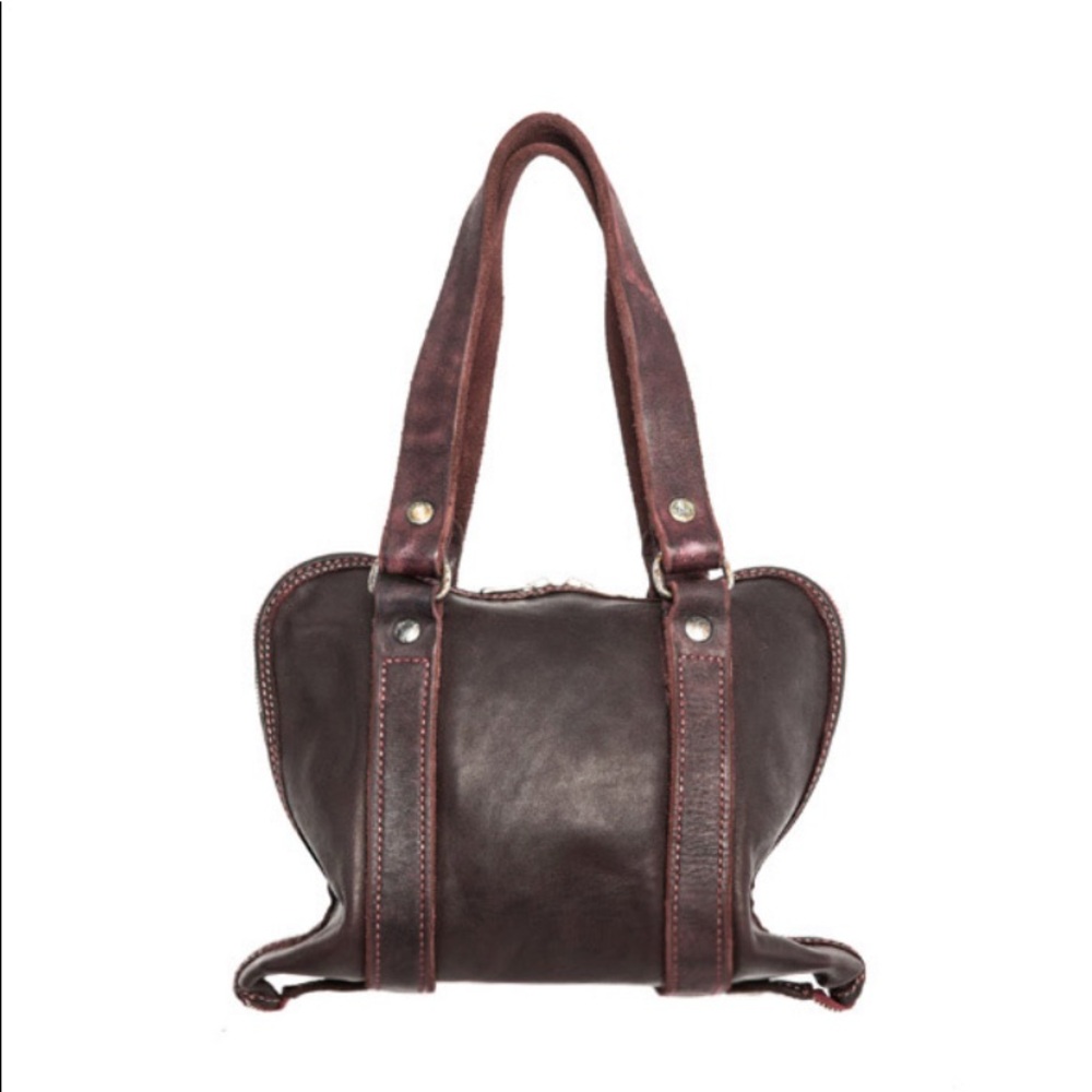 Guidi Dark Brown Leather Tote with Distressed Red Accents